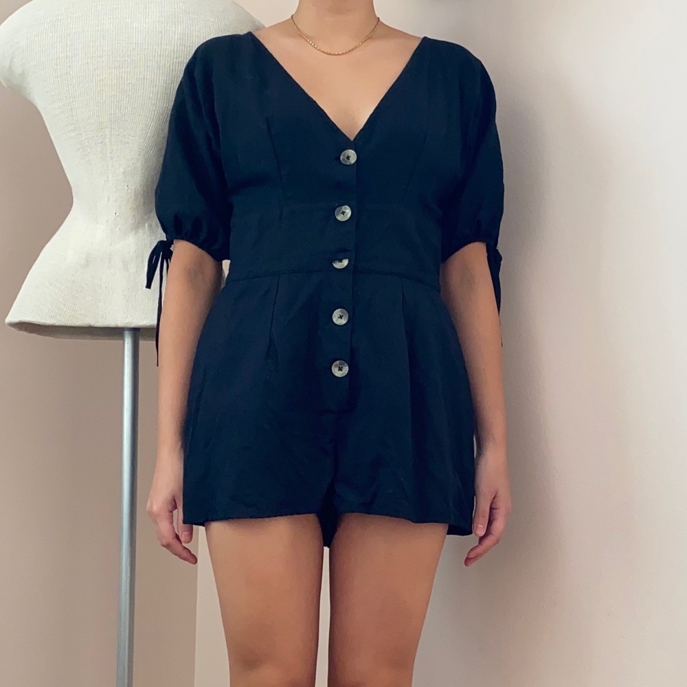 Uo Lily Linen Button-Front Romper - image 5